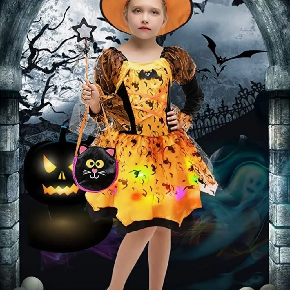 Orange & Black Girl Halloween Costume Size M